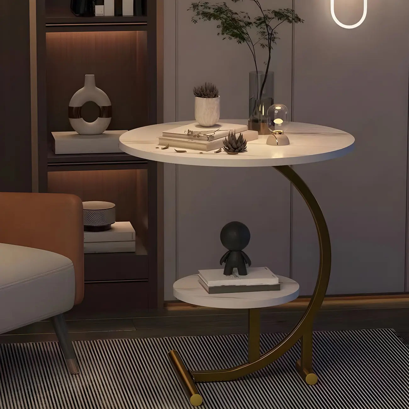 Modern Metal Frame Elegant Round Double Layer Nightstands