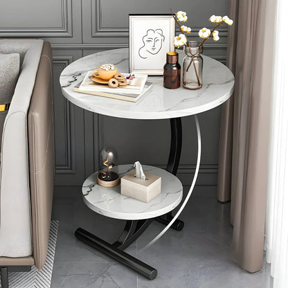 Modern Metal Frame Elegant Round Double Layer Nightstands