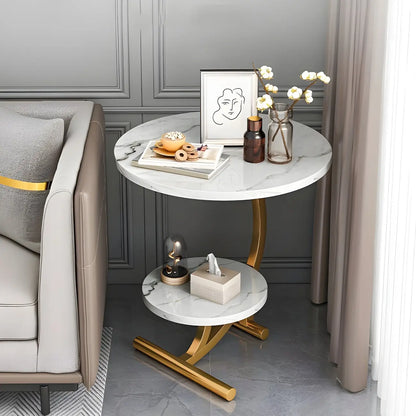 Modern Metal Frame Elegant Round Double Layer Nightstands