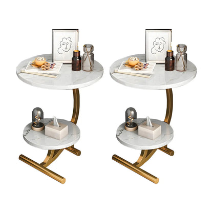 Modern Metal Frame Elegant Round Double Layer Nightstands