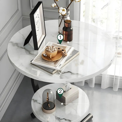 Modern Metal Frame Elegant Round Double Layer Nightstands