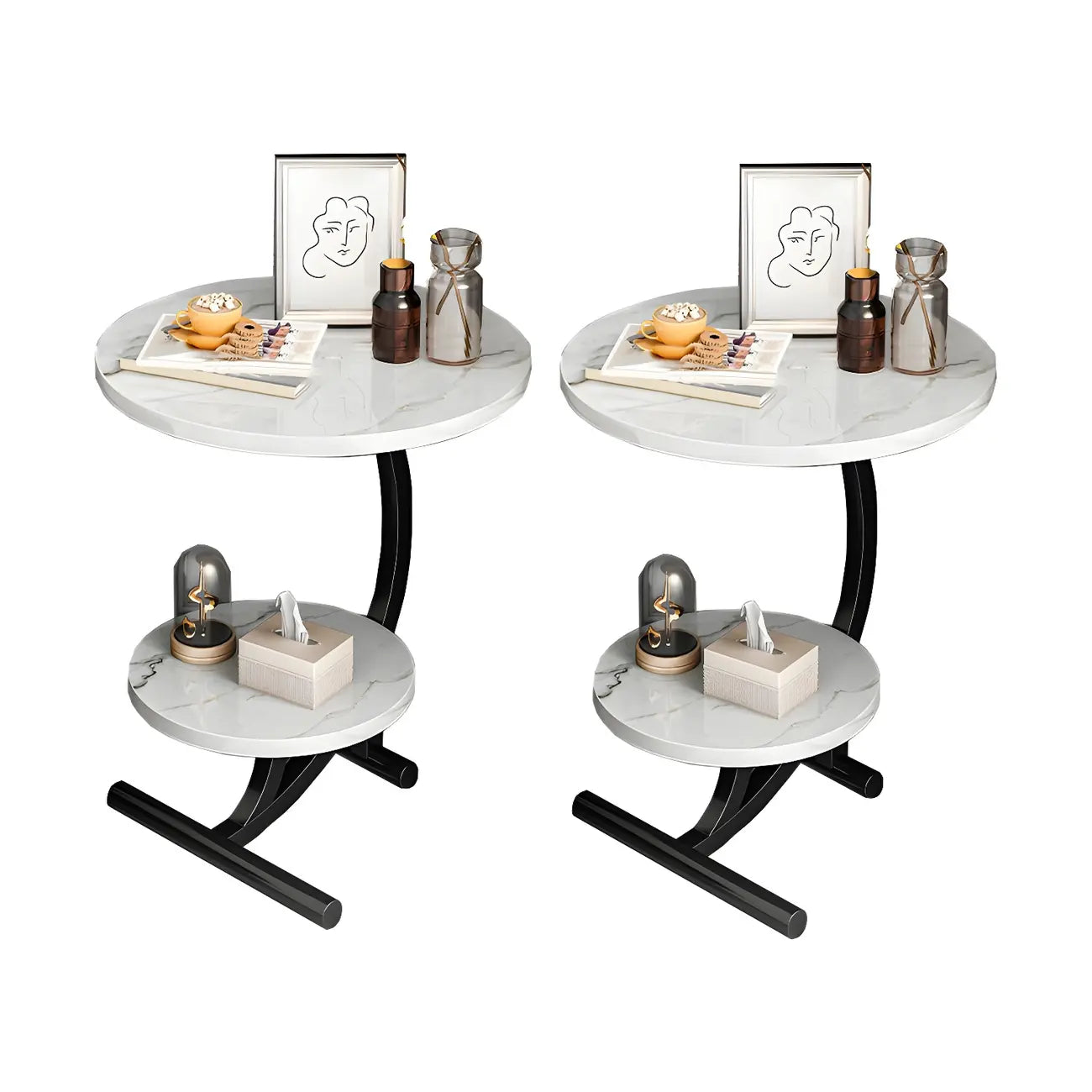 Modern Metal Frame Elegant Round Double Layer Nightstands