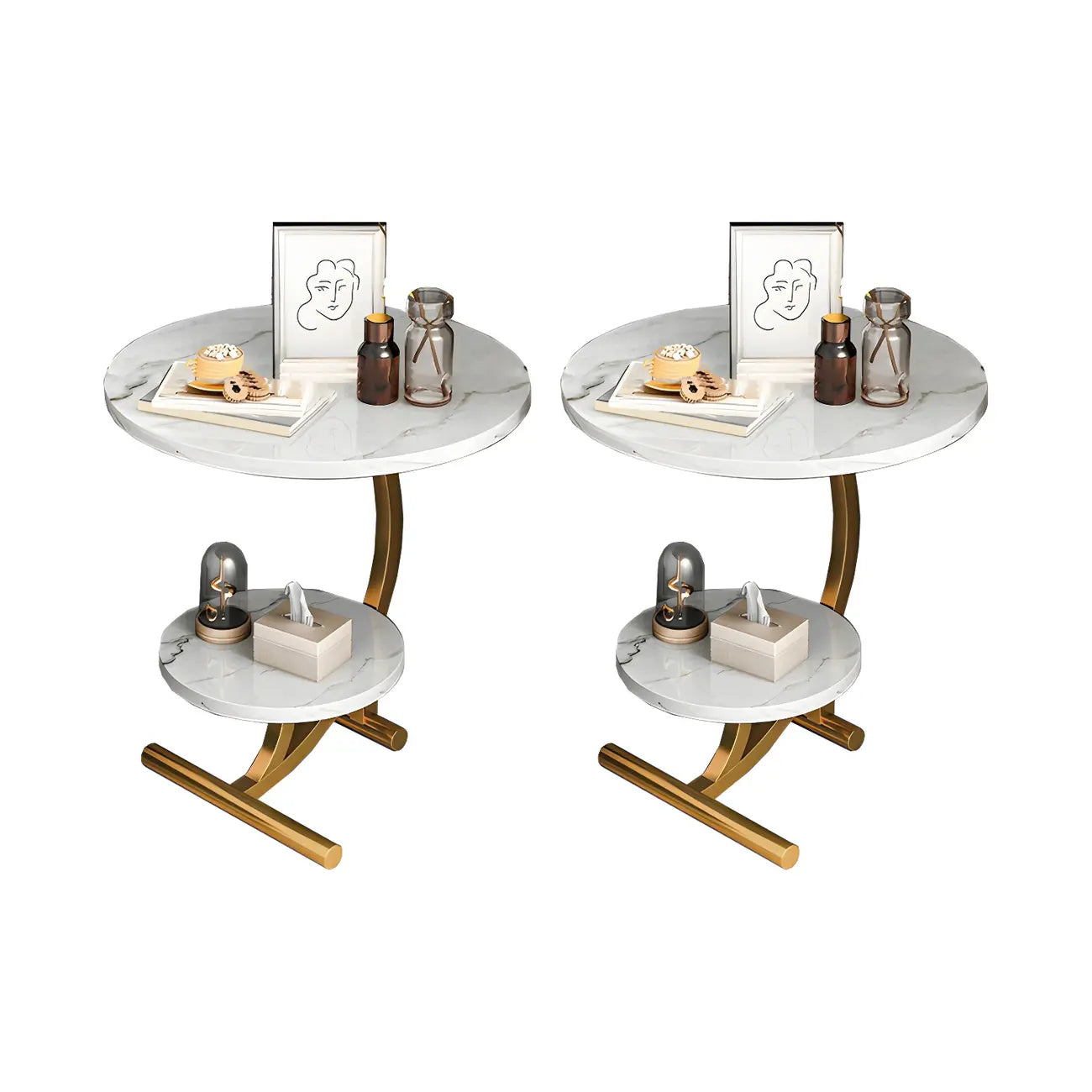 Modern Metal Frame Elegant Round Double Layer Nightstands