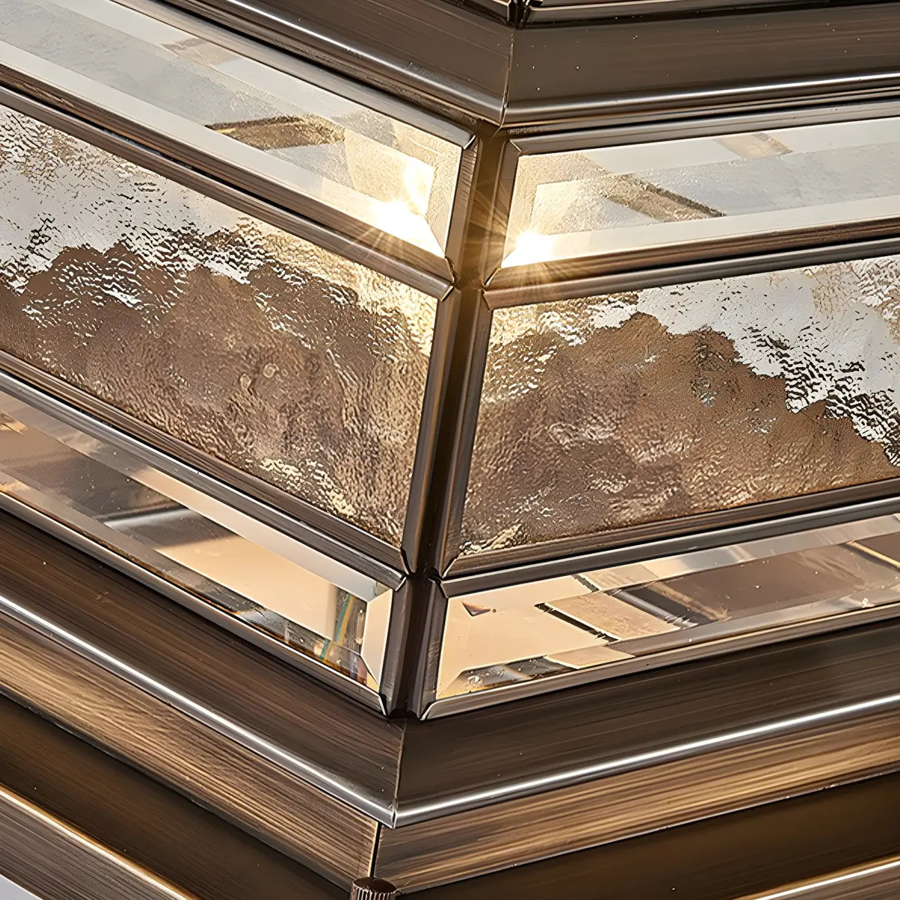 Brass Square Metal Glass Palace-Shape Wired Post Cap Light