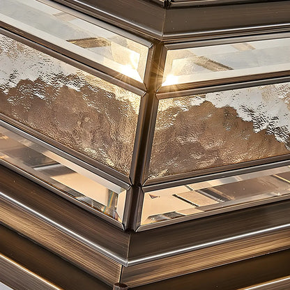 Brass Square Metal Glass Palace-Shape Wired Post Cap Light