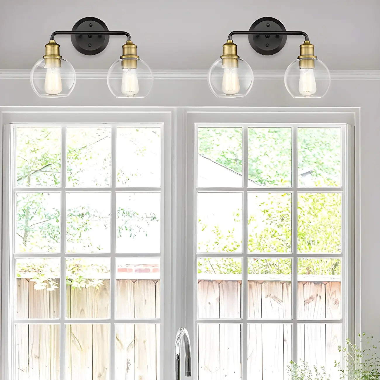 Industrial Black Metal Glass Dome Vanity Lights for Bathroom