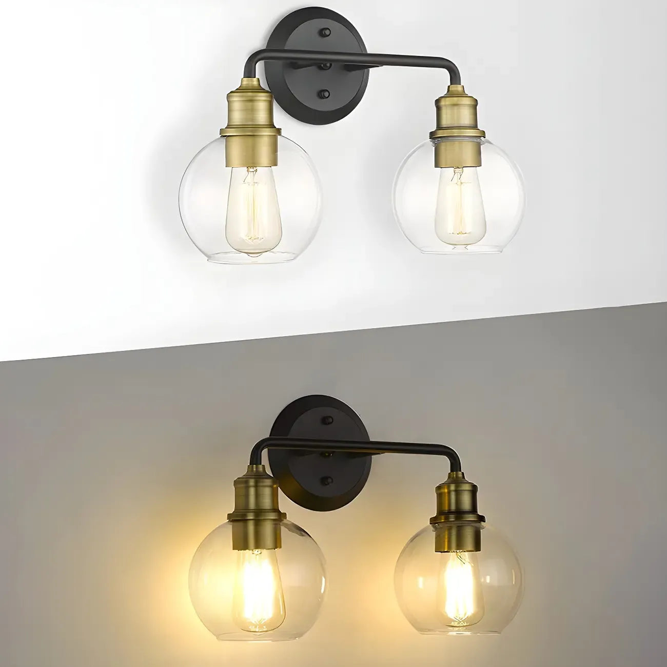 Industrial Black Metal Glass Dome Vanity Lights for Bathroom