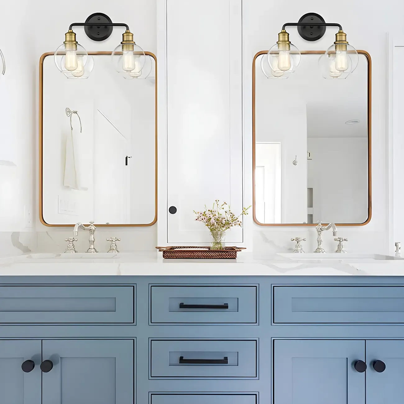 Industrial Black Metal Glass Dome Vanity Lights for Bathroom