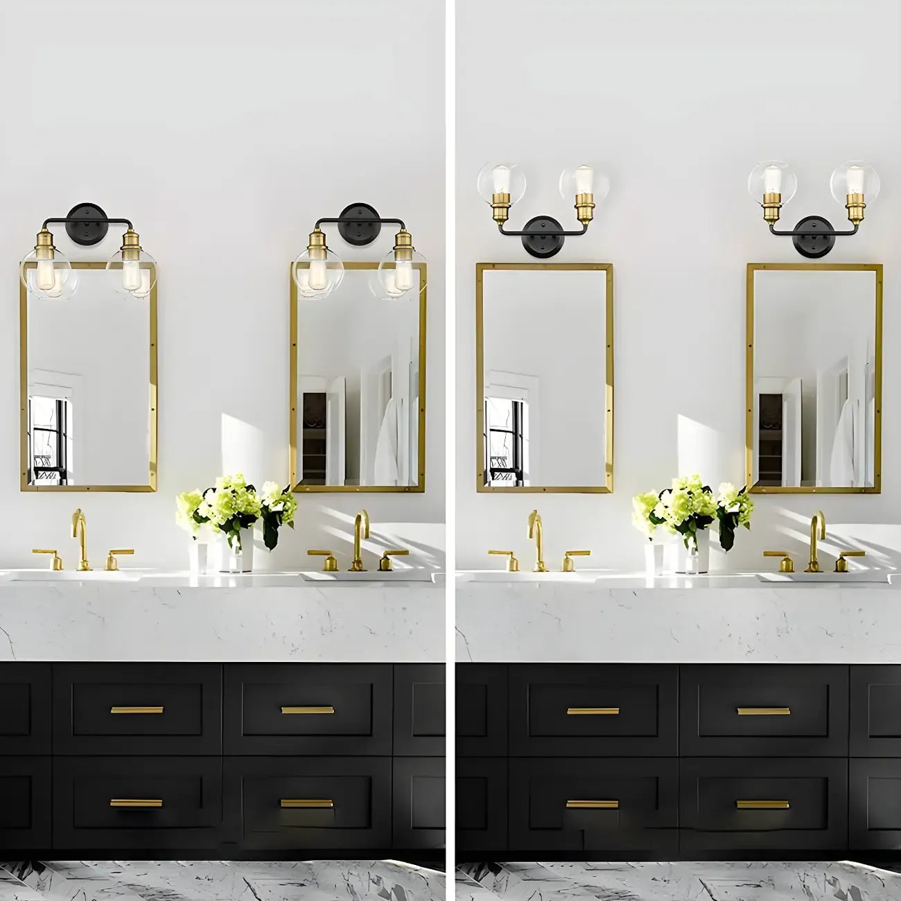 Industrial Black Metal Glass Dome Vanity Lights for Bathroom