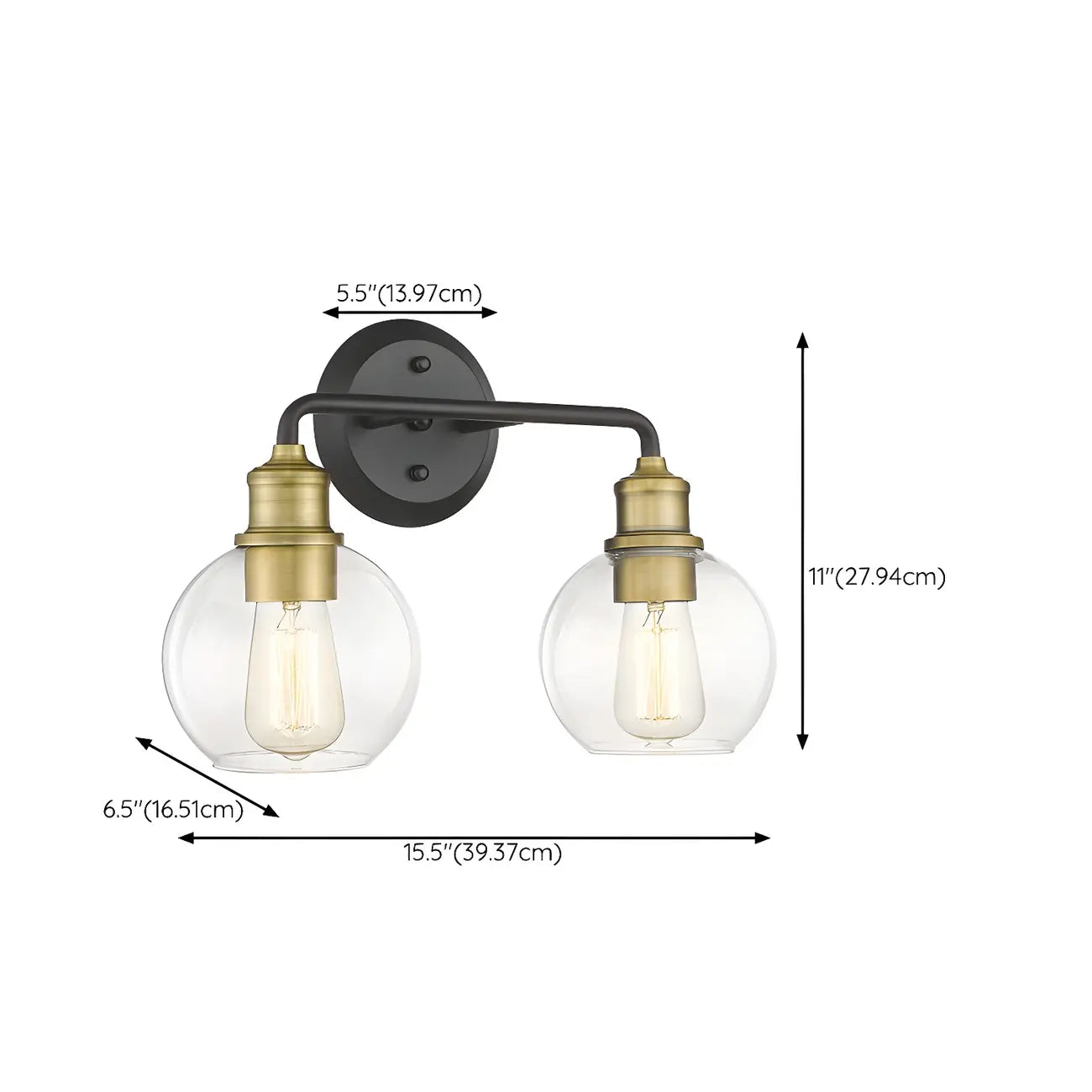 Industrial Black Metal Glass Dome Vanity Lights for Bathroom