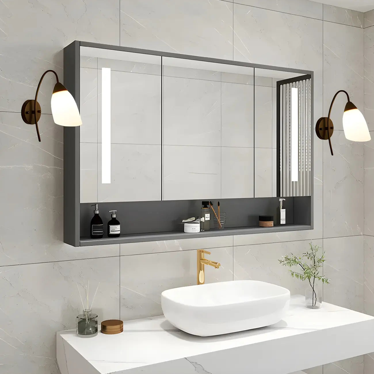 Modern Metal Black Arc Bathroom Vanity Light with Glass Shade