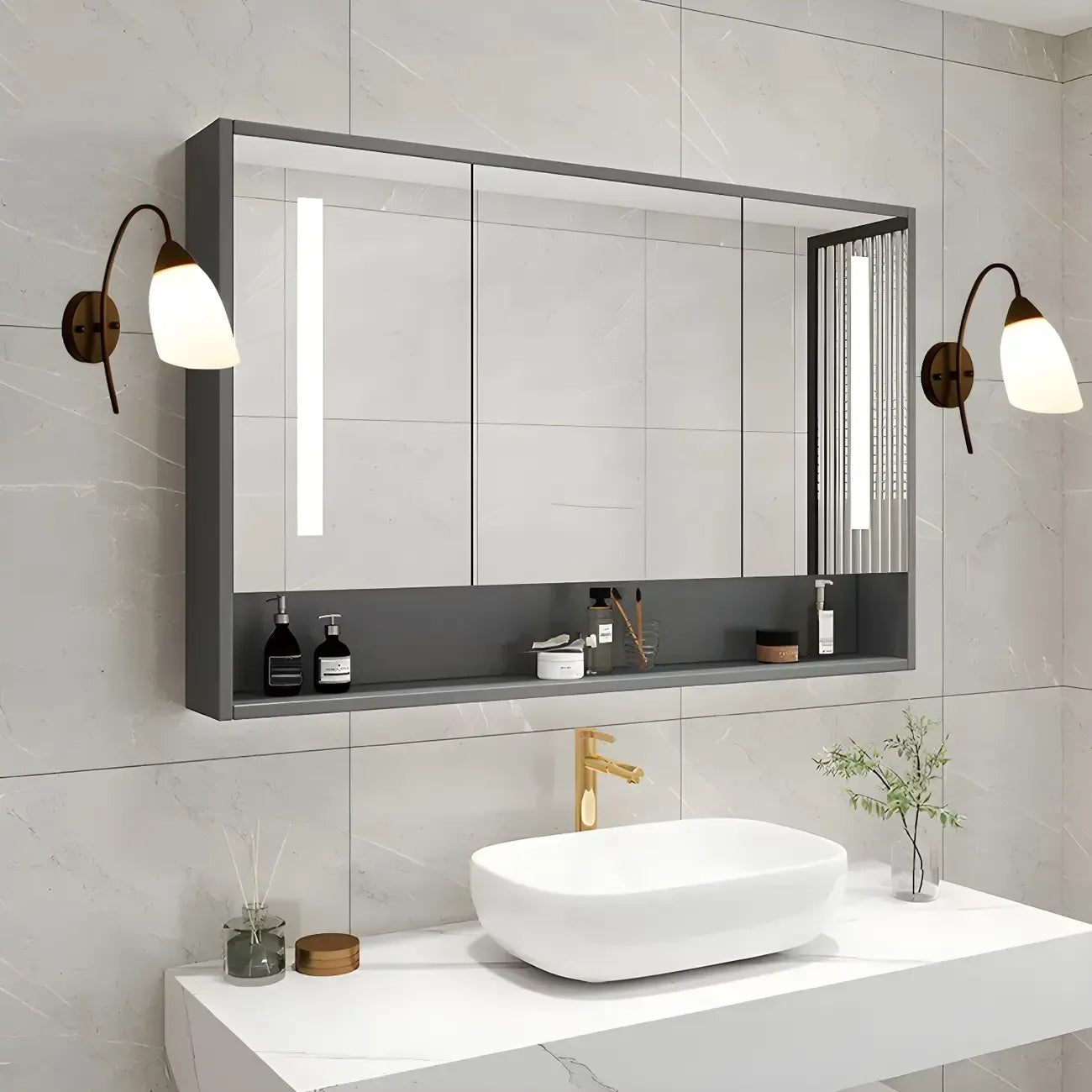 Modern Metal Black Arc Bathroom Vanity Light with Glass Shade