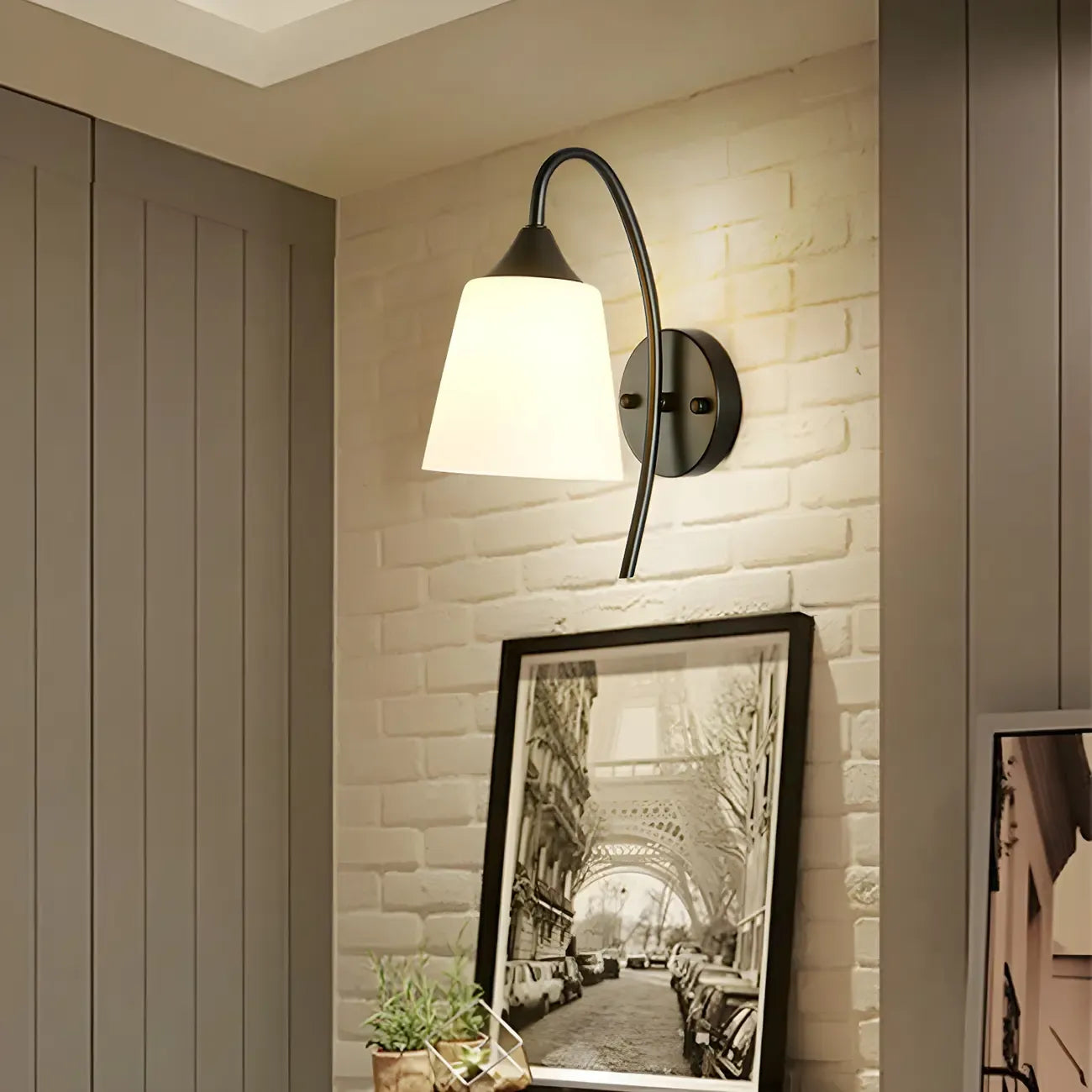 Modern Metal Black Arc Bathroom Vanity Light with Glass Shade