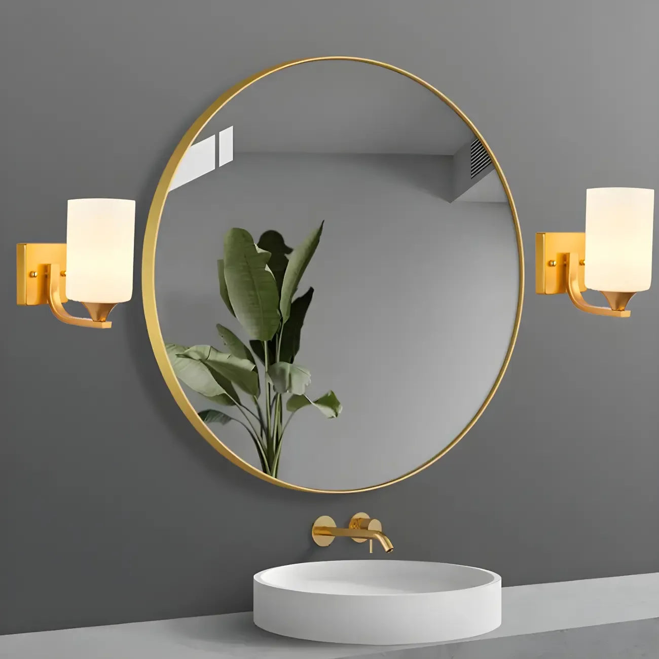 Gold Modern Cylinder Glass Shade Bathroom Vanity Light
