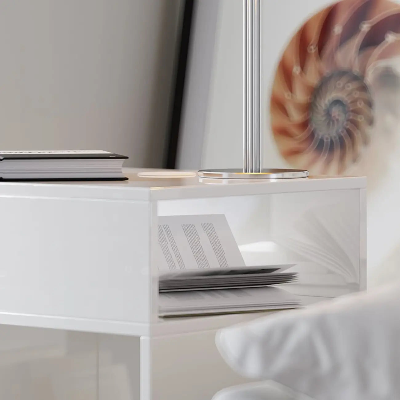 Compact White Wooden Cube Side Table with Open Shelf