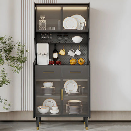 Kitchen Black Wood Dining Hutch Cabinet with Glass Doors