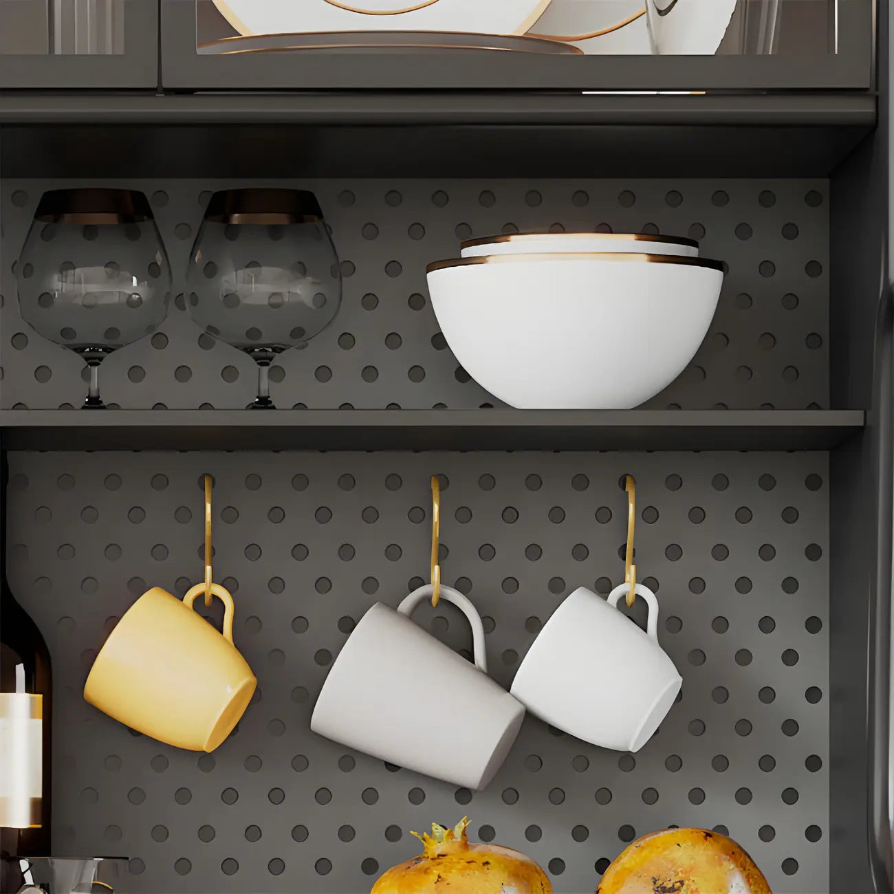 Kitchen Black Wood Dining Hutch Cabinet with Glass Doors