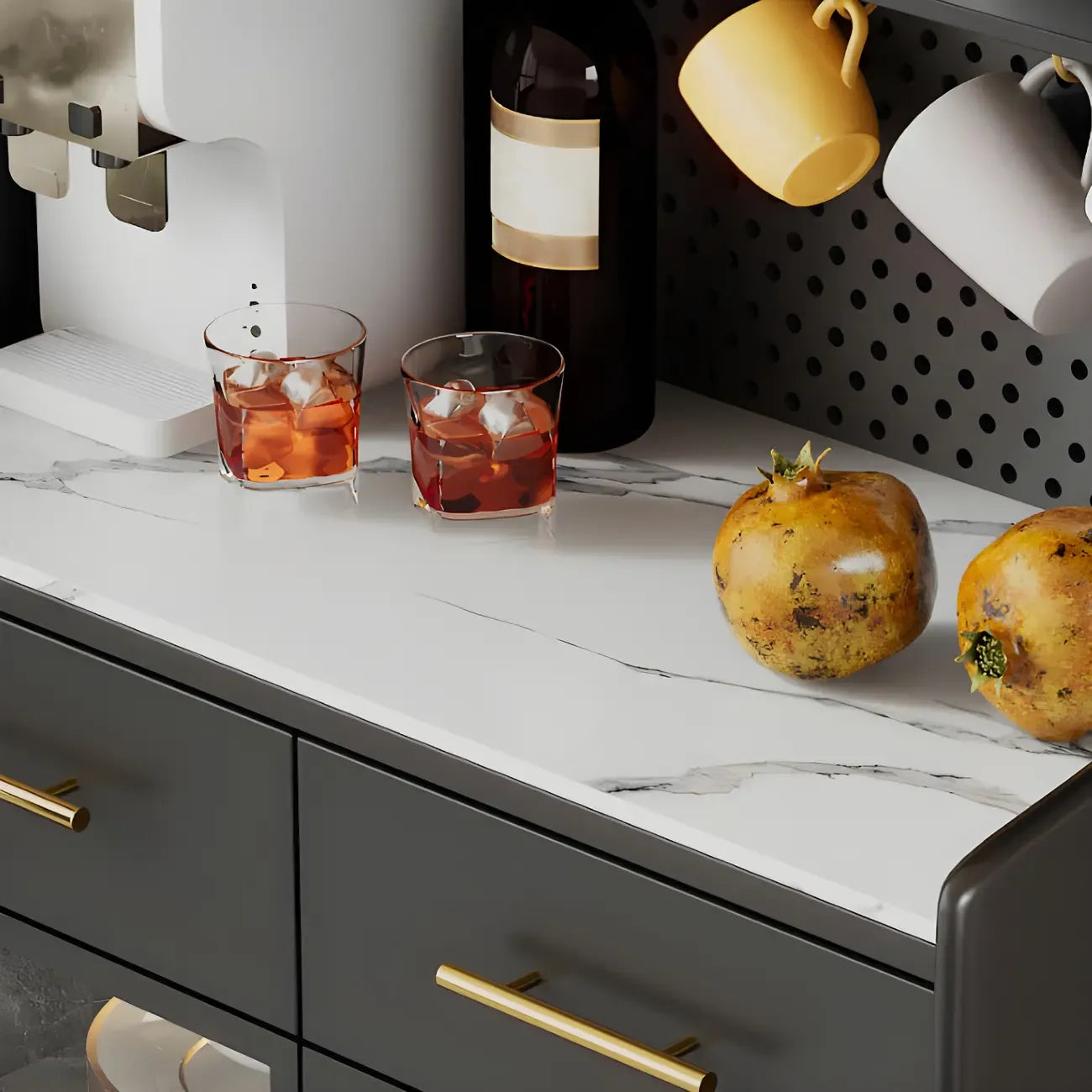 Kitchen Black Wood Dining Hutch Cabinet with Glass Doors