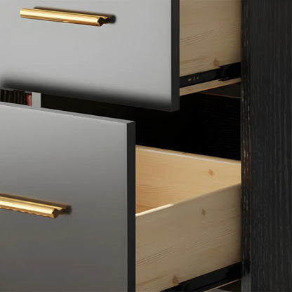 Kitchen Black Wood Dining Hutch Cabinet with Glass Doors