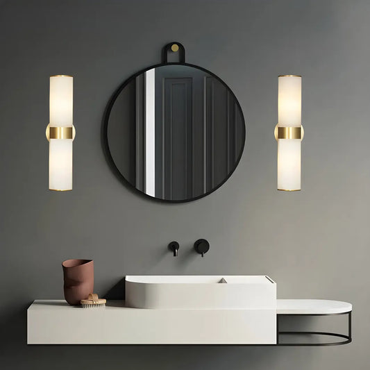 Modern Brass Cylinder Stone Vanity Light for Bathroom