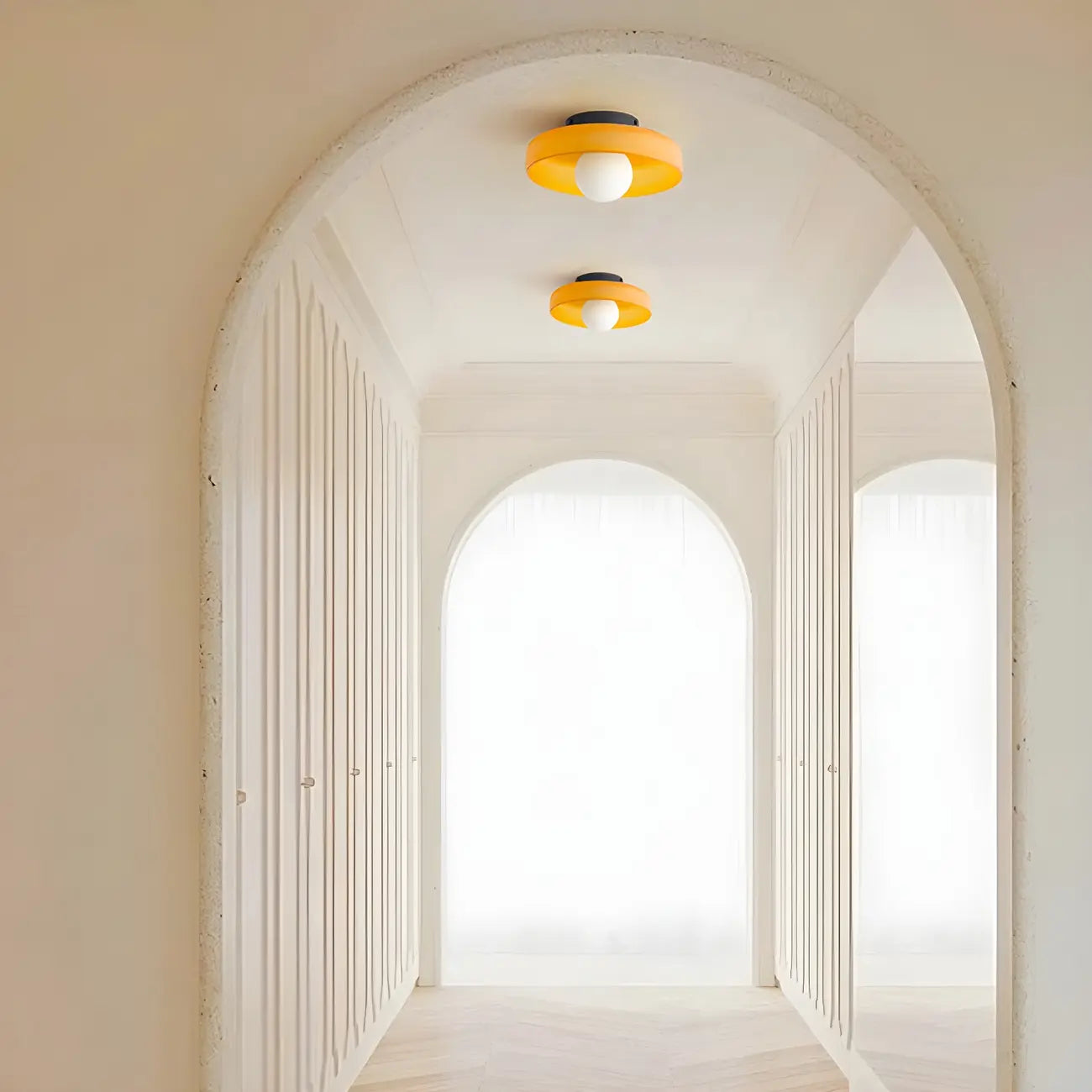 Nordic Round White Glass Flush Ceiling Light