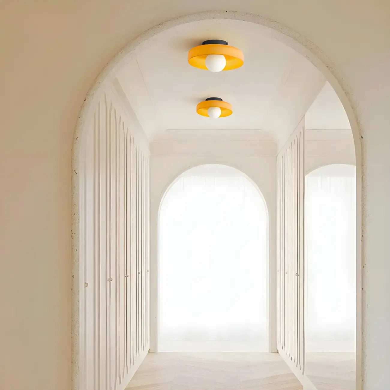Nordic Round White Glass Flush Ceiling Light
