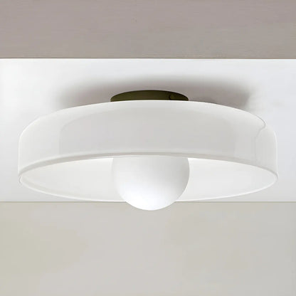 Nordic Round White Glass Flush Ceiling Light