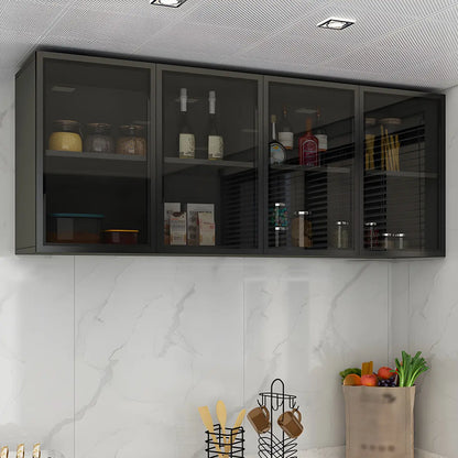 Grey Wood Floating Mount Glass Dooor Kitchen China Cabinet