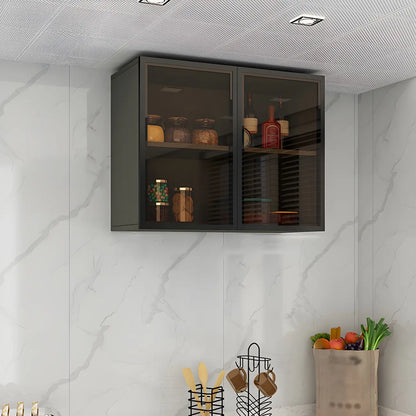 Grey Wood Floating Mount Glass Dooor Kitchen China Cabinet