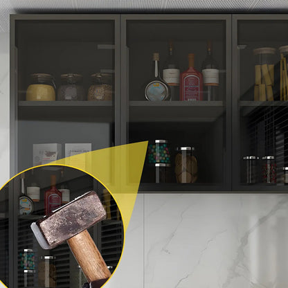 Grey Wood Floating Mount Glass Dooor Kitchen China Cabinet