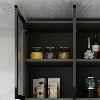 Grey Wood Floating Mount Glass Dooor Kitchen China Cabinet
