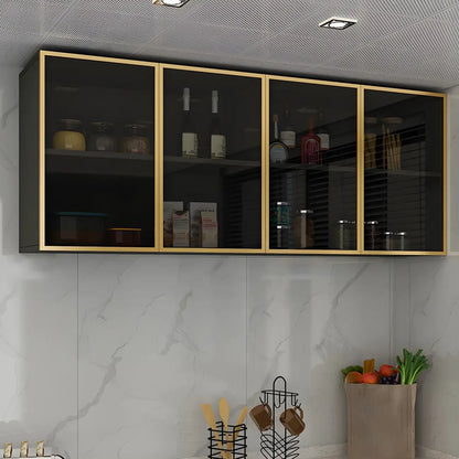 Grey Wood Floating Mount Glass Dooor Kitchen China Cabinet