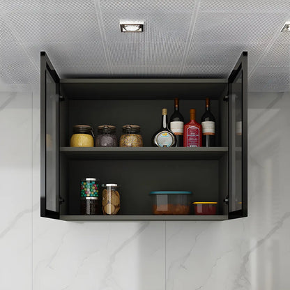 Grey Wood Floating Mount Glass Dooor Kitchen China Cabinet