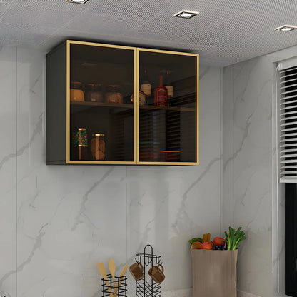Grey Wood Floating Mount Glass Dooor Kitchen China Cabinet