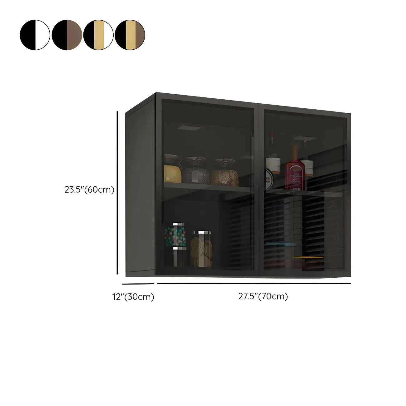 Grey Wood Floating Mount Glass Dooor Kitchen China Cabinet