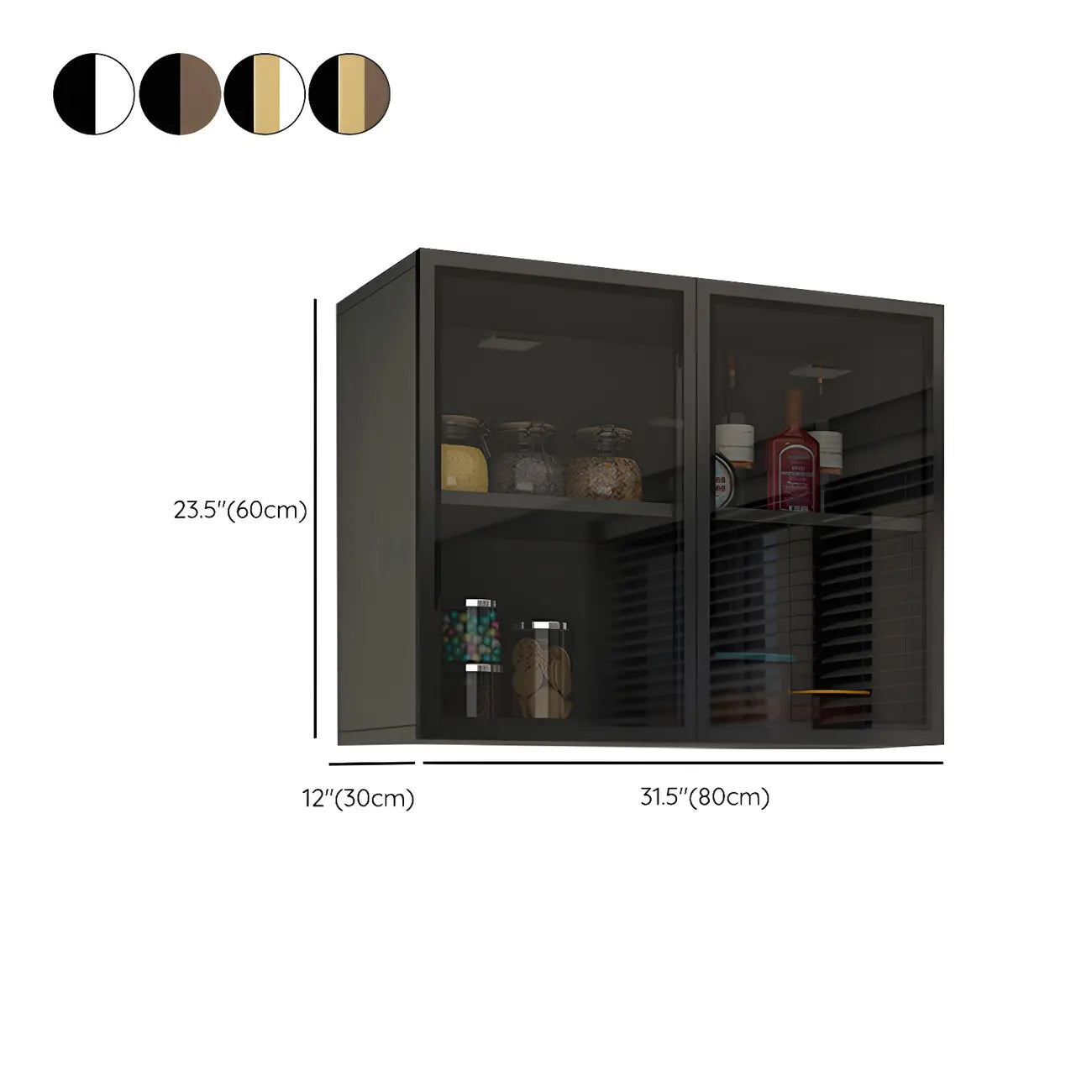 Grey Wood Floating Mount Glass Dooor Kitchen China Cabinet