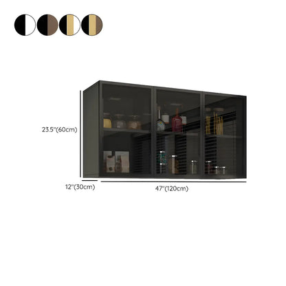 Grey Wood Floating Mount Glass Dooor Kitchen China Cabinet