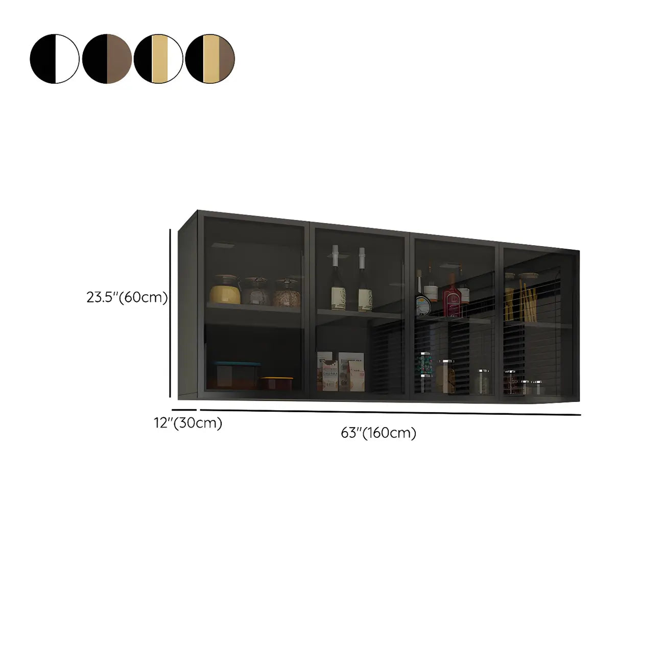 Grey Wood Floating Mount Glass Dooor Kitchen China Cabinet