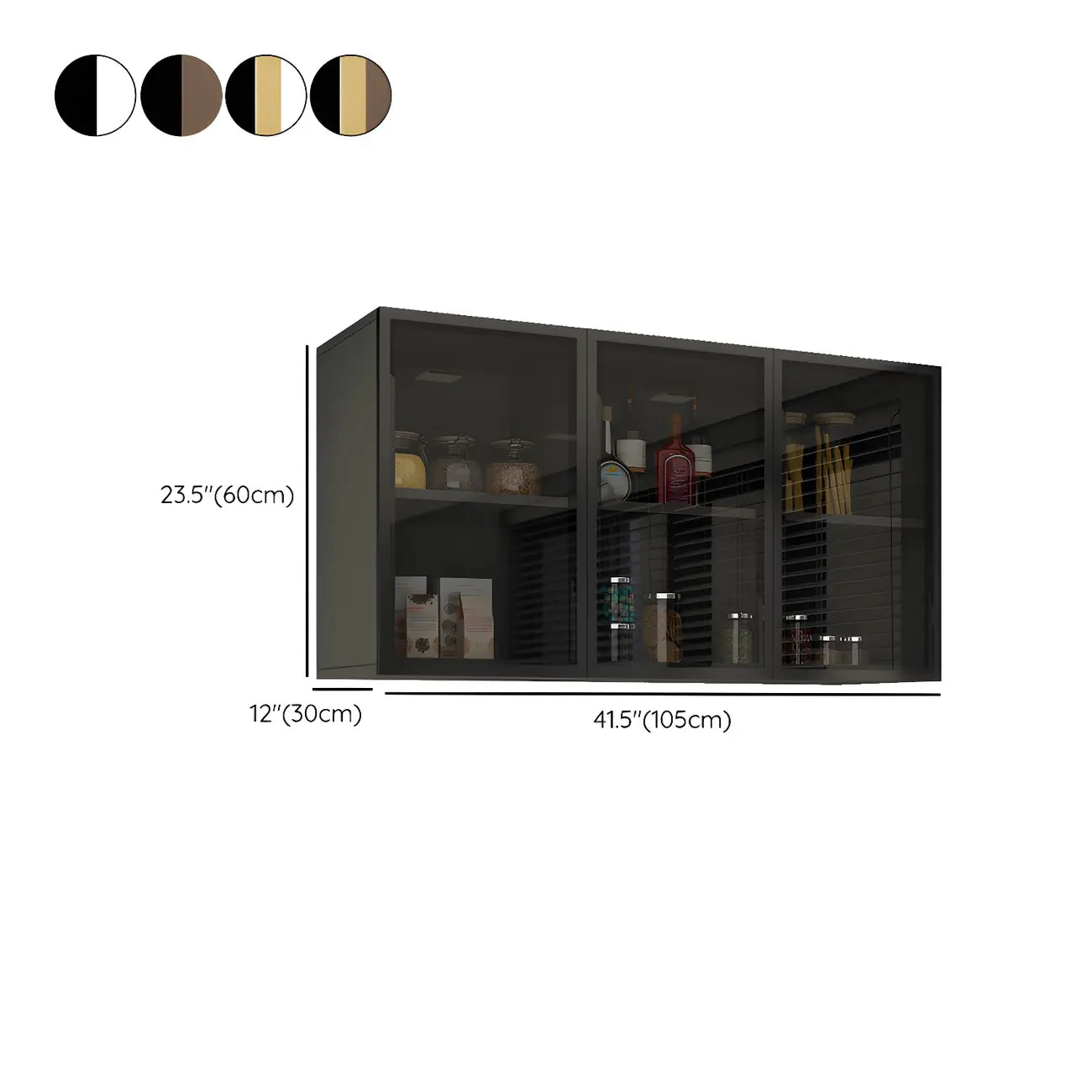 Grey Wood Floating Mount Glass Dooor Kitchen China Cabinet