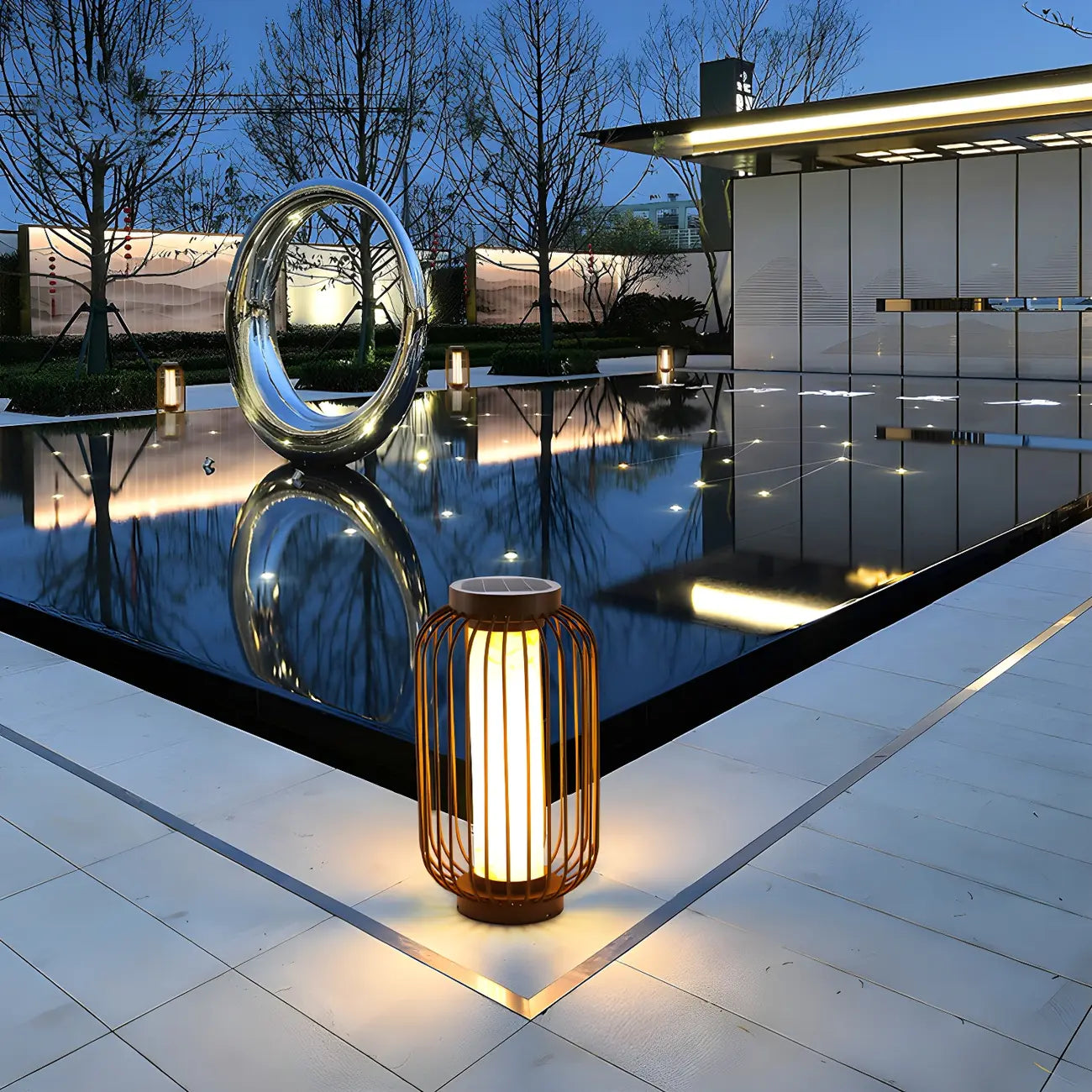 Black Metal Cage Solar Outdoor Post Lights