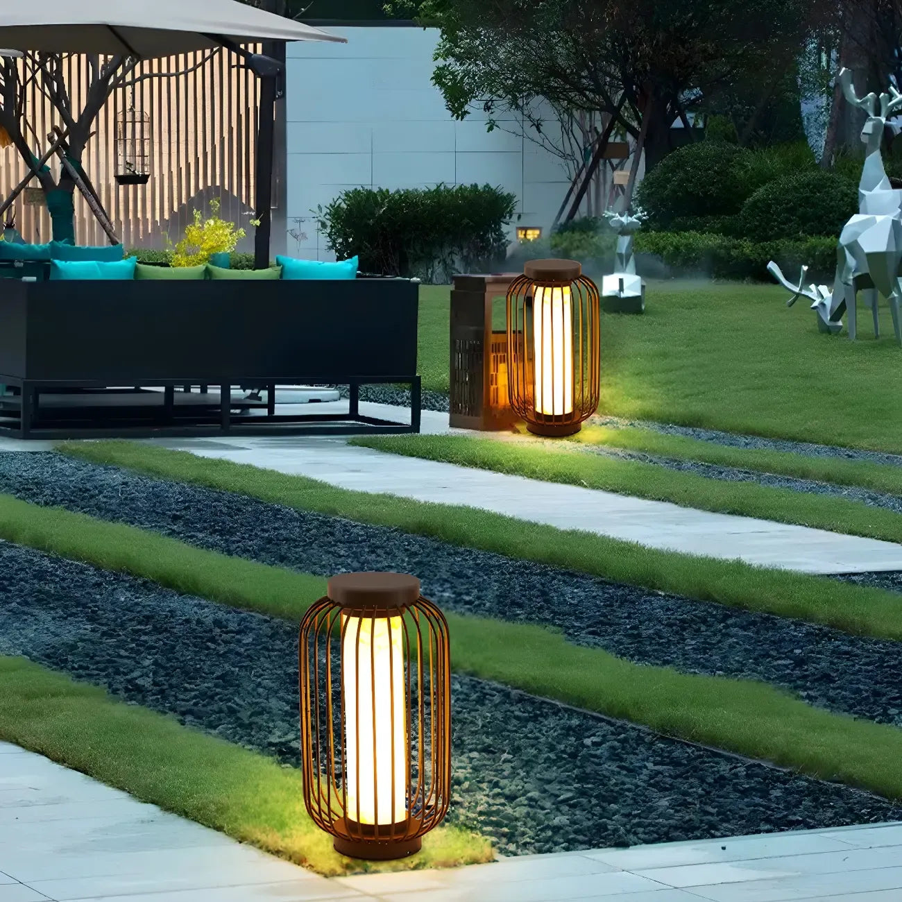 Black Metal Cage Solar Outdoor Post Lights