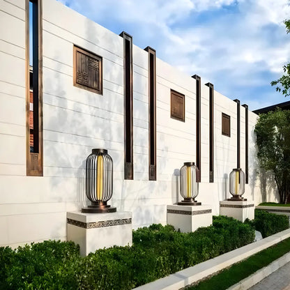 Black Metal Cage Solar Outdoor Post Lights