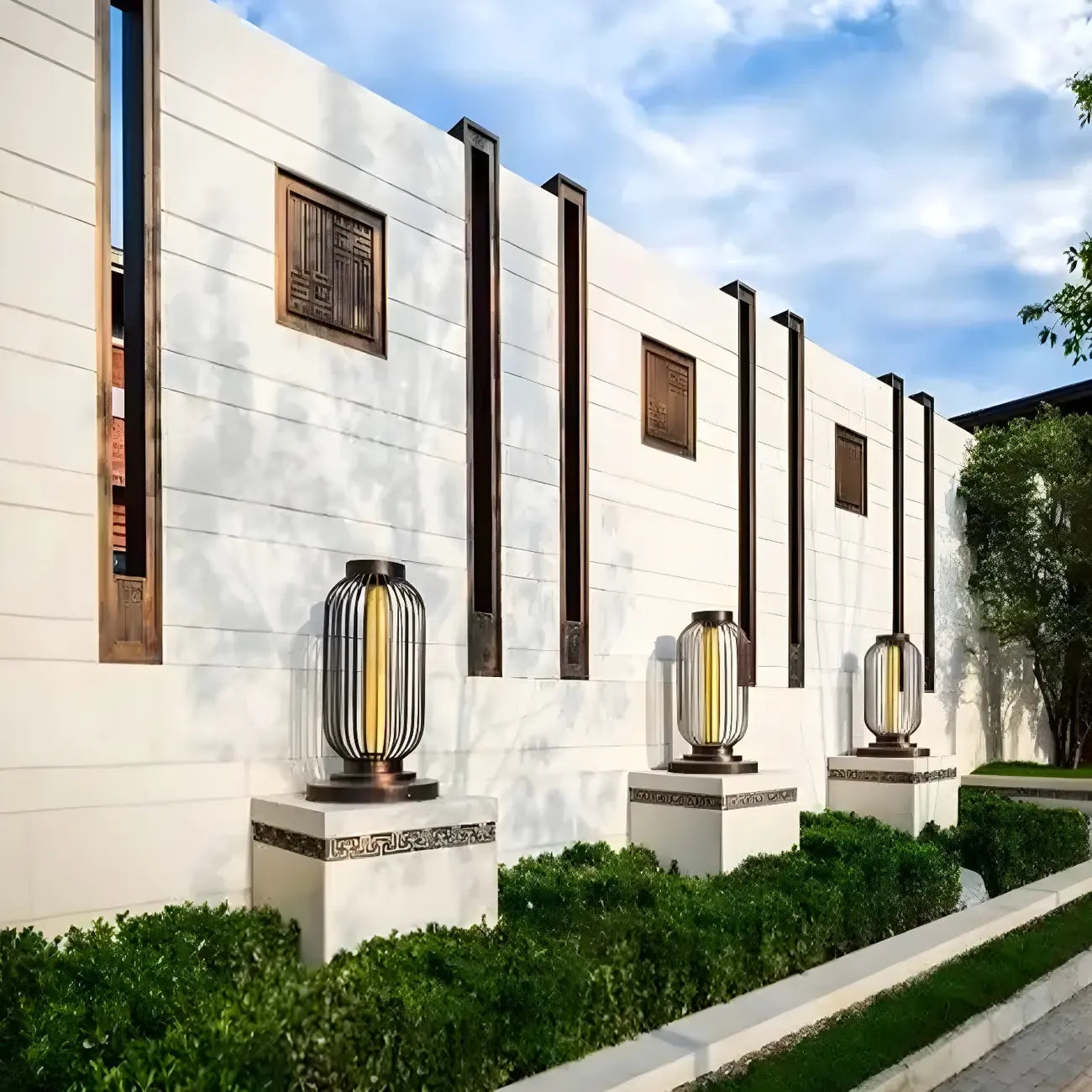 Black Metal Cage Solar Outdoor Post Lights