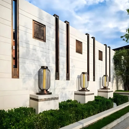 Black Metal Cage Solar Outdoor Post Lights