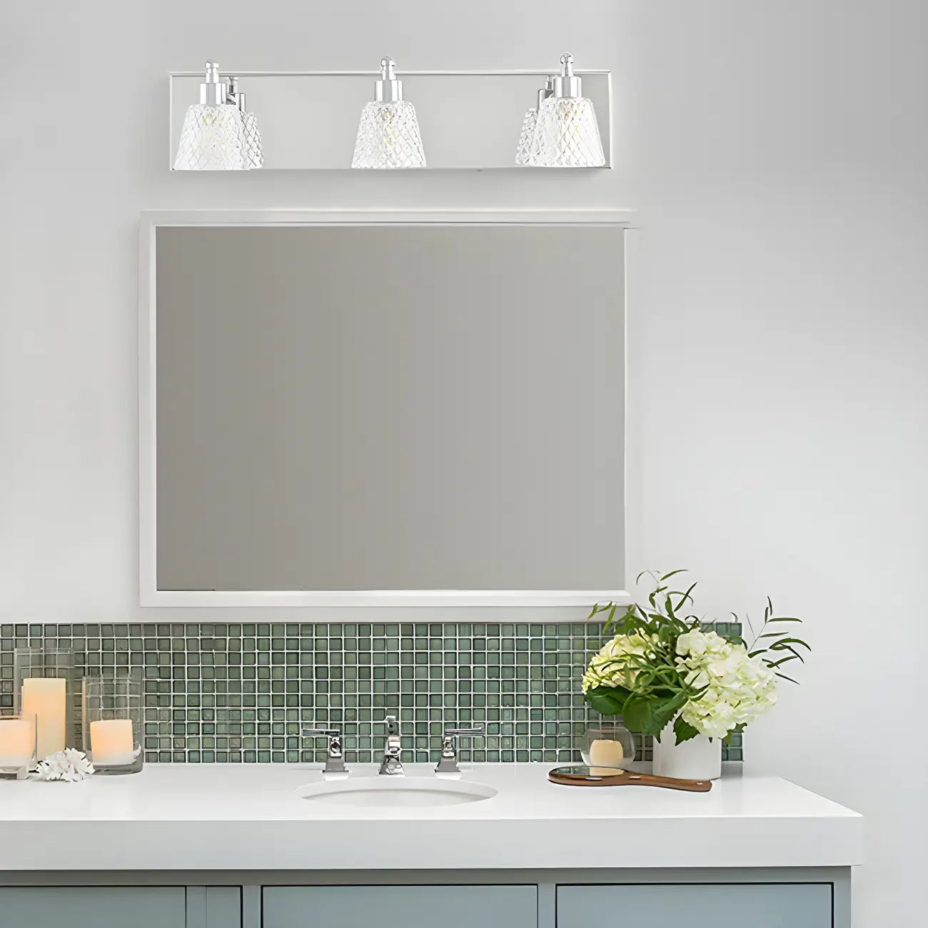 3-Light Modern Clear Glass Silver Bathroom Vanity Light