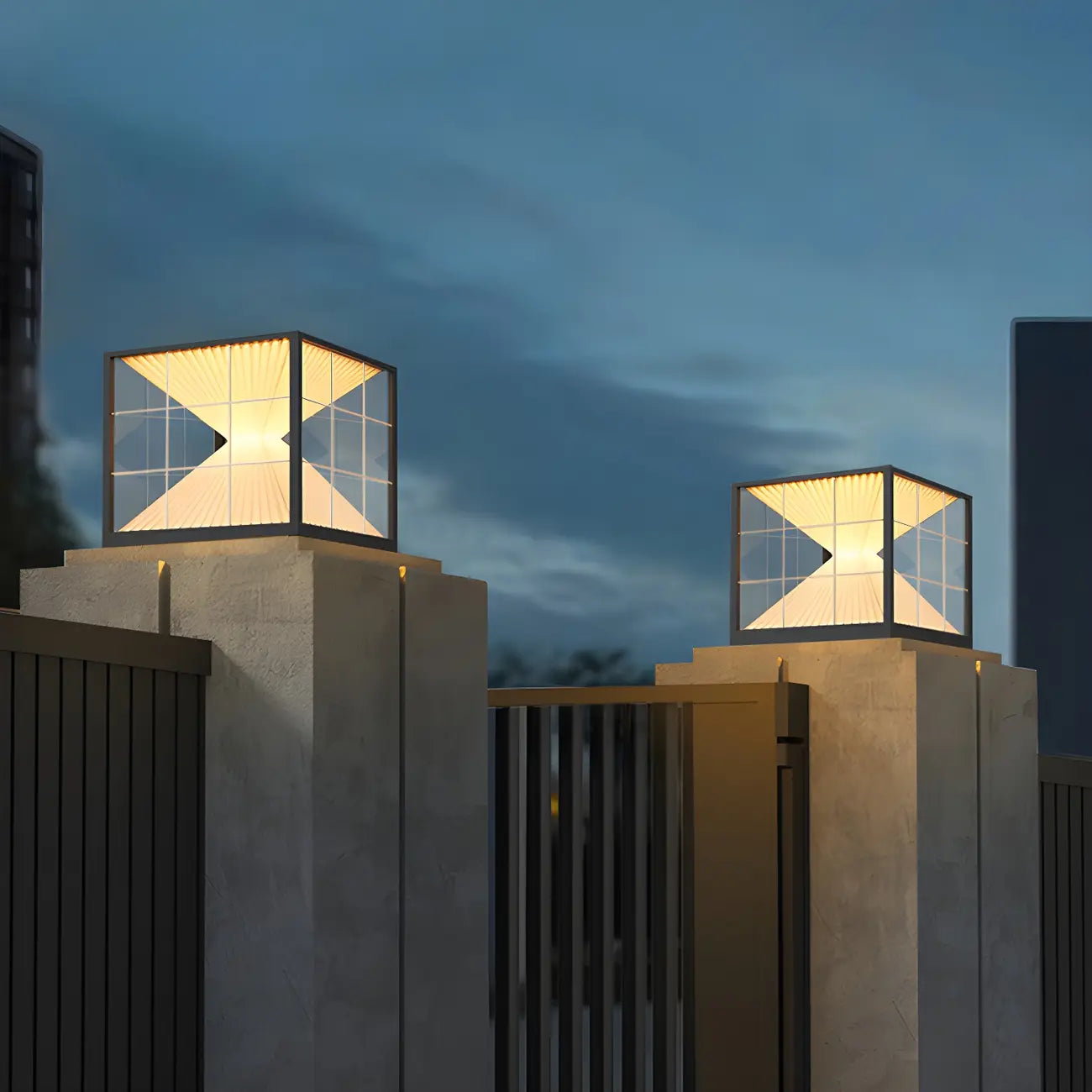 Black Solar Clear Cube Outdoor Post Lights