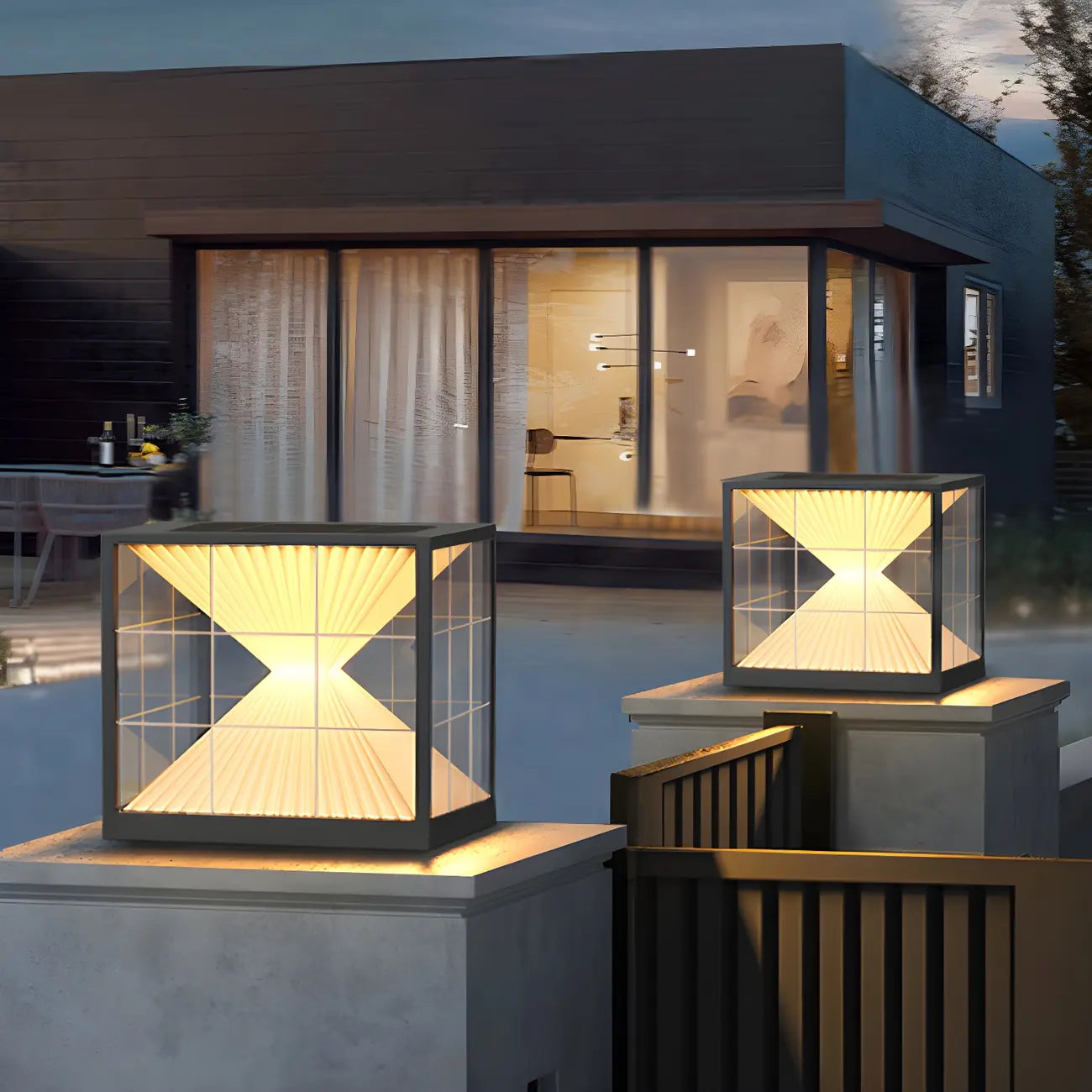Black Solar Clear Cube Outdoor Post Lights