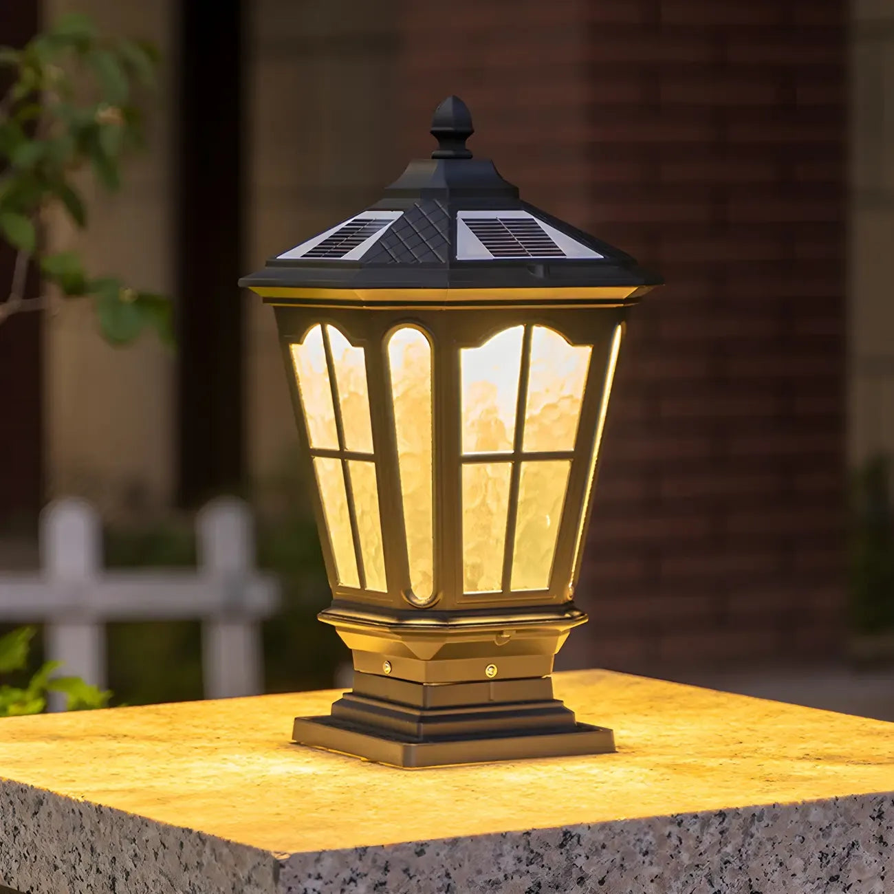 Vintage Hammered Pane Solar Black Outdoor Post Lights