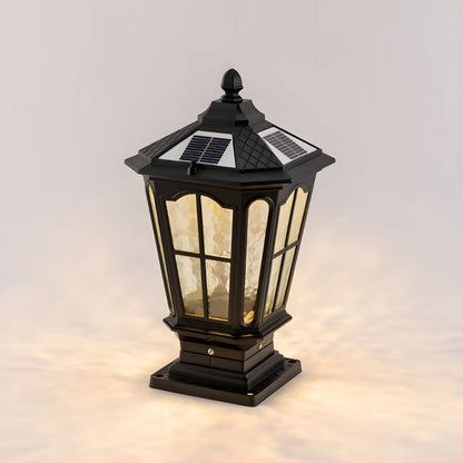 Vintage Hammered Pane Solar Black Outdoor Post Lights