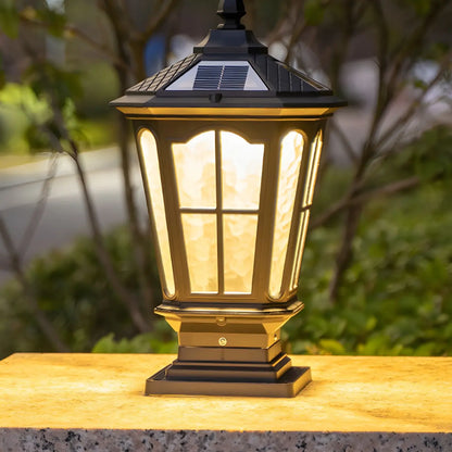 Vintage Hammered Pane Solar Black Outdoor Post Lights